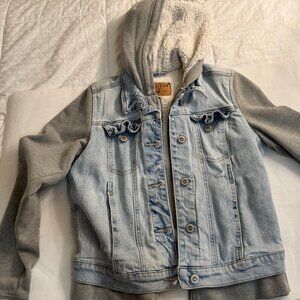 Hollister Denim Jacket with Sweatshirt Sleeves & Hood in Gray , Size S, Used